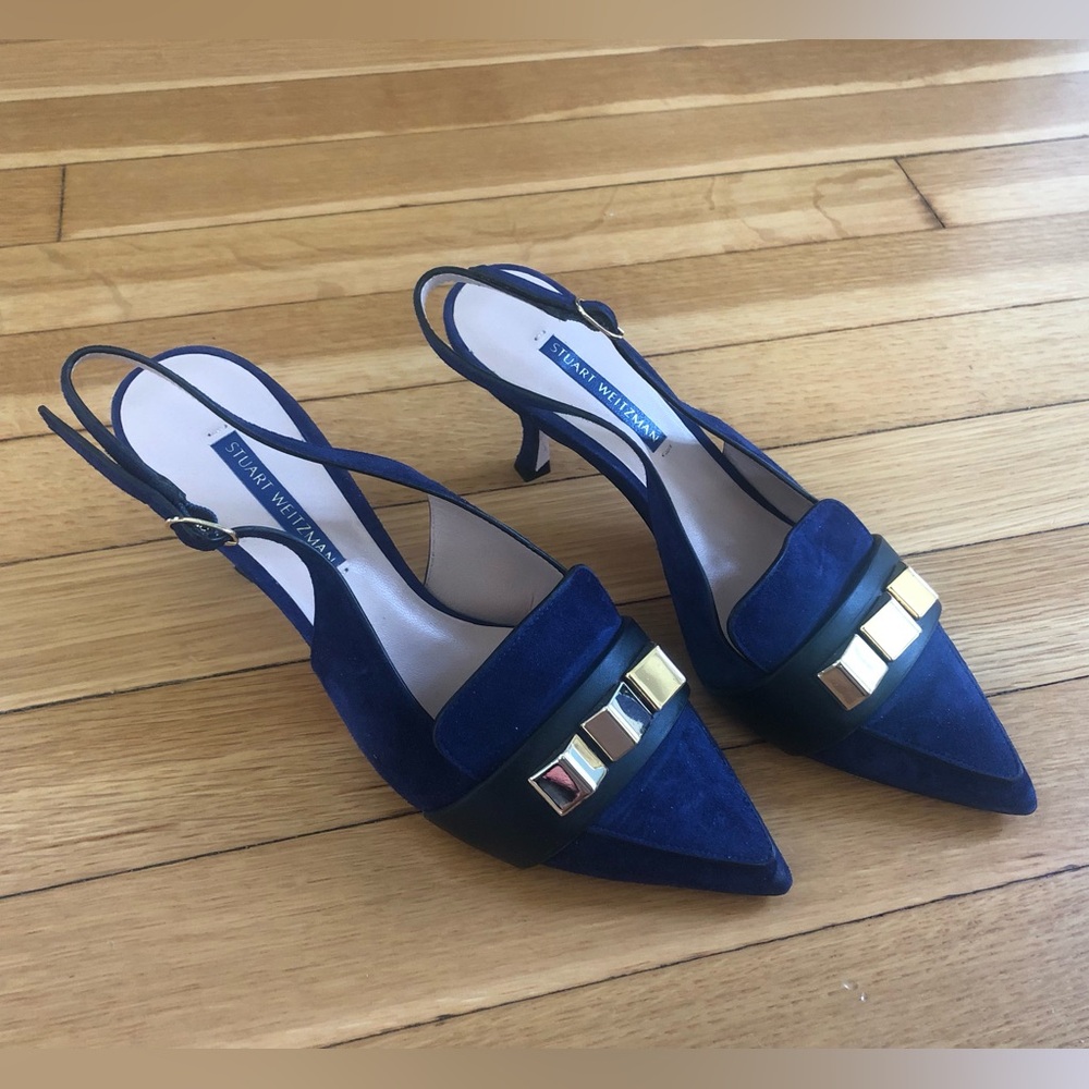 Stuart Weitzman - Blue Studded Slingback Heels